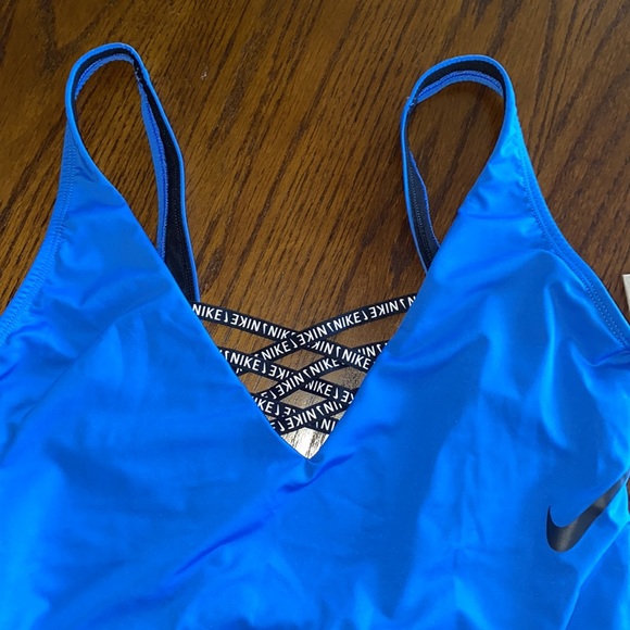 Nike Blue Plunge Logo High Cut Leg One Piece Swimsuit - Picture 3 of 4